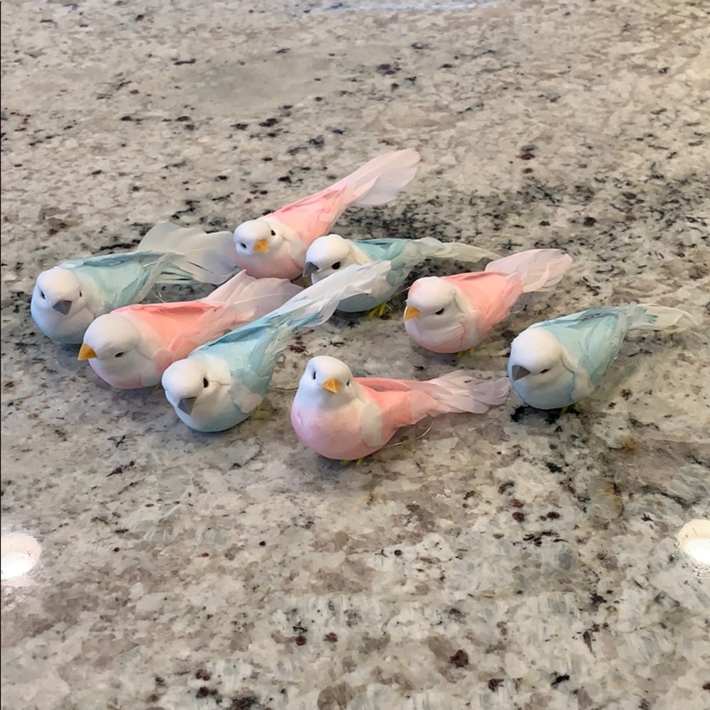 Set of 8 Aqua and Pink Floral Craft Birds
